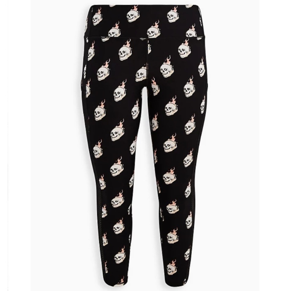 WICKING ACTIVE LEGGING - FLAMING SKULL BLACK